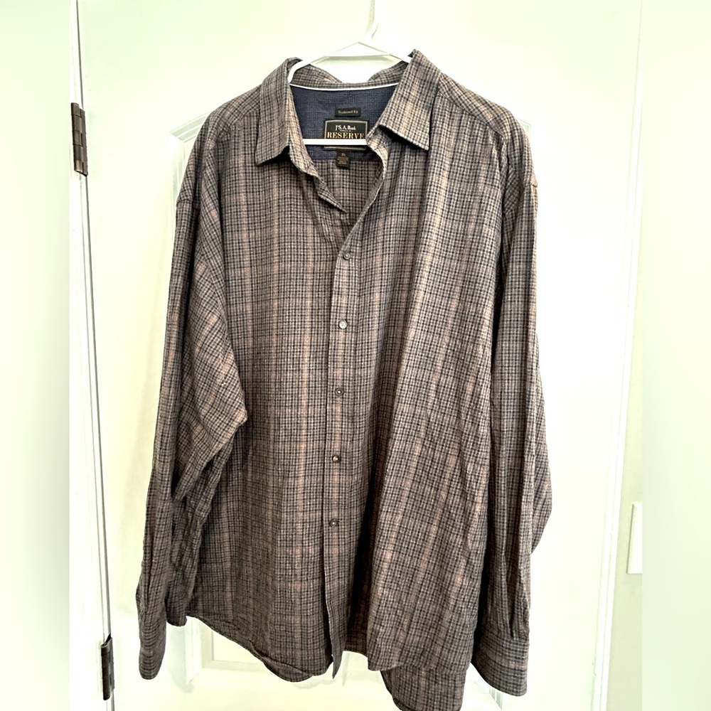 Jos A Bank Reserve Men’s Brown /Blue Plaid Classic Fit Long Sleeve Shirt Size 2X